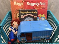 Vintage Raggedy Ann Lot Metal Truck / Doll / Books