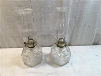 Pair Vintage Glass Oil Lamps