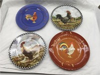 Lot Of 4 Chicken Themed Plates