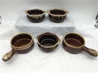 Lot Of 5 Pieces USA / REGO Brown Drip Pottery
