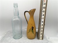 Pair Glassware Pottery Vase + Large Cobalt Bottle