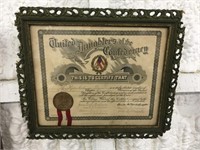 United Daughters Of Confederacy Framed Award