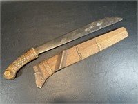 Machete, Bolo Knife Wood Carved Handle & Sheath