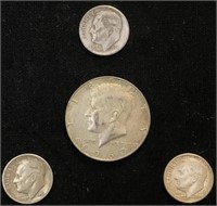 3 Silver Roosevelt Dimes, 1-67 Kennedy Halfdollar