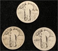 3 Silver Standing Liberty Quarters 1916-1930