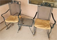 V - PAIR OF PATIO ROCKING CHAIRS & TABLE (Y2)
