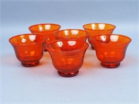 6 Orange Bubble Glass Footed Bowls