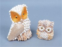 2 Vintage Seashell Owl Figures