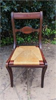 Antique Wooden Side Chair w/Woven Rush Seat
