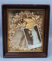 Antique Shadowbox Display of Wedding Veil & Photo