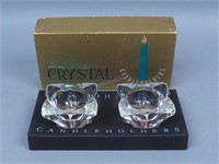 Pair of Federal Glass Petal Crystal Candleholders
