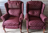 Pair of Upholstered Mahogany Wingback Chairs