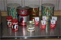 Coffee tins, baking powder & planters Peanuts cans