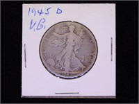4 Walking Liberty silver half dollars: 1945-D -