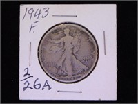 4 Walking Liberty silver half dollars: three 1943