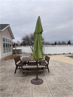 Wood Patio Table with Benches & New Umbrella