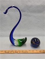 Murano Glass Blue and Green Swan- 1 ft tall
