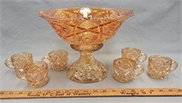 U.S. Glass Marigold Carnival Glass Punch Bowl and