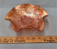 Iridescent Marigold Carnival Glass Leaf Bowl