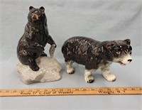 (2) Ceramic Black Bear Statues- One Marked Japan