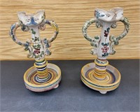 Pair of Hand Made and Painted Candle Holders-