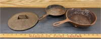 (2) Cast Iron Pans- Unmarked- One Cast Iron Lid