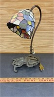 Antique Goose Neck Stained Glass and Brass Base