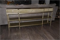 Gold Tone Sofa Table w/ 3 Drawers