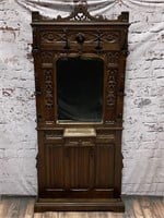 Antique Hall Tree w/ Carved Wood Accents &