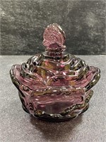 Vintage Fenton Rose Butterfly Top Candy Dish