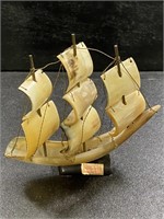 Vintage Hand Carved Horn Boat Sculpture