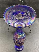 2pc Vintage Imperial Glass Cobalt Carnival Glass