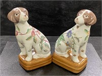 Pair of Vintage Chinese Floral Dog Bookends