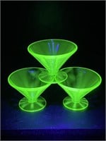 3pc Federal Green Glass Vaseline Sherbet Cups