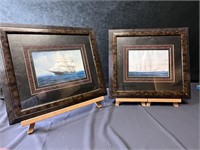 2 Ship Prints Framed 20 x 18