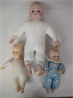 Three Vtg Bisque Head Dolls