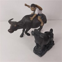 2 x Chinese Water Buffalo Figurines