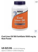Cod Liver Oil 180 SoftGels 1000 mg by Now Foods