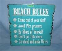 Beach Rules modern Display sign on hard board turq