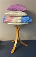 White Side Table & Crocheted Quilt/Pillows