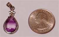 Purple Tear Drop Fluorite 925 Stamp Pendant