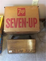 Oak wall shelf and 7up 2 liter case