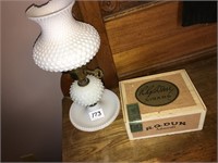 Milk glass hobnail dresser lamp *piece missing