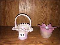 Fenton basket and glass tulip tea light