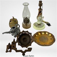 Vintage Slag Glass Lamp, Metal Collectibles