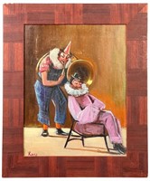 Ruiz- Modernist Pair of CLowns 1950's Oil Painting