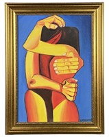 Oswaldo Guayasamin- Kissing Couple Oil Painting