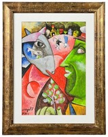 Marc Chagall (after) I and the Village Watercolor