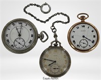 3 Antique Pocket Watches- Elgin, Waltham, Illinois