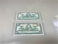 Canada- 2   1937 dollar notes